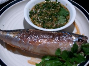 Grilled Mackerel with Thai Spicy Green Dipping Sauce