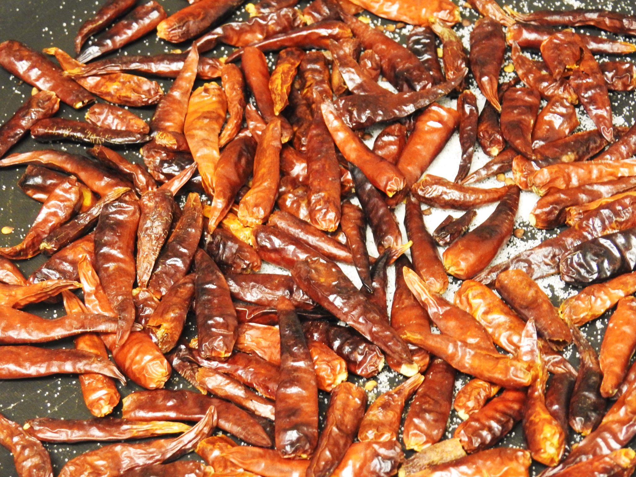 Dried Bird's Eye Chili toasted In A Pan