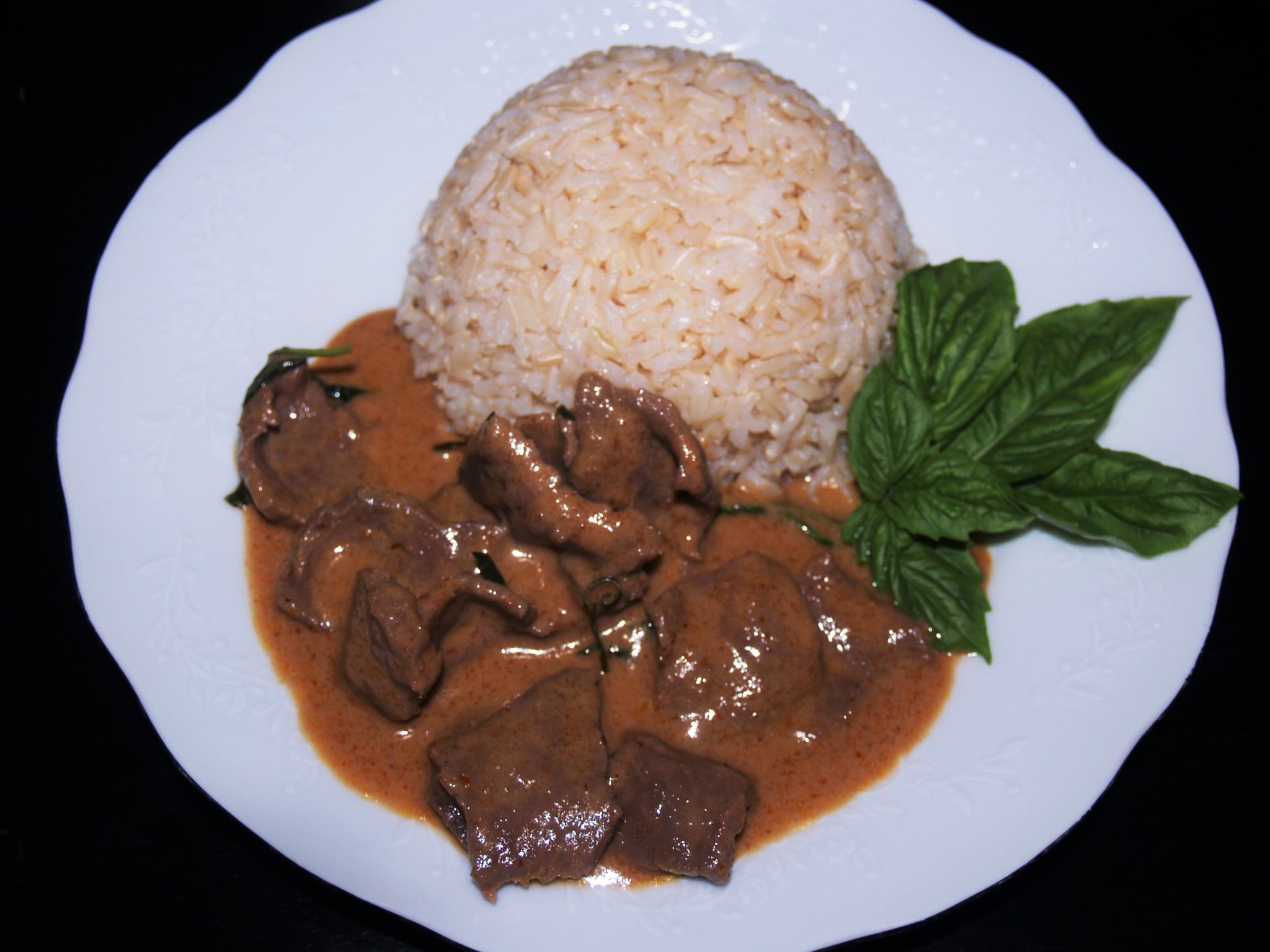 Panang Curry Beef Served with Brown Rice