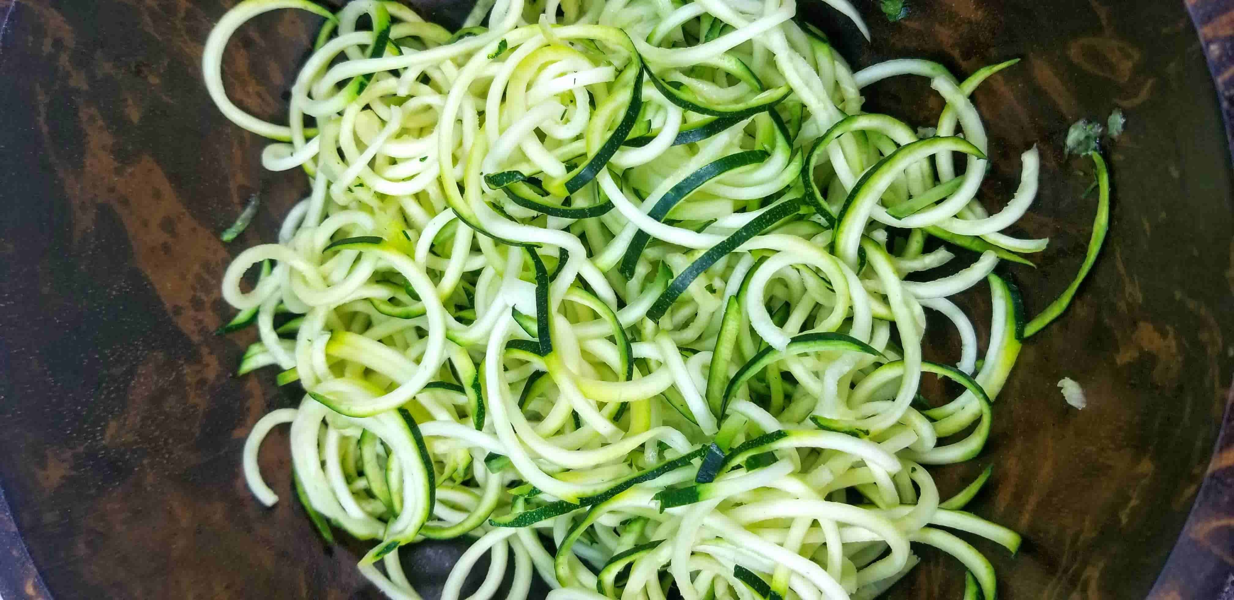 Zoodles after running zucchini through a zoodle maker