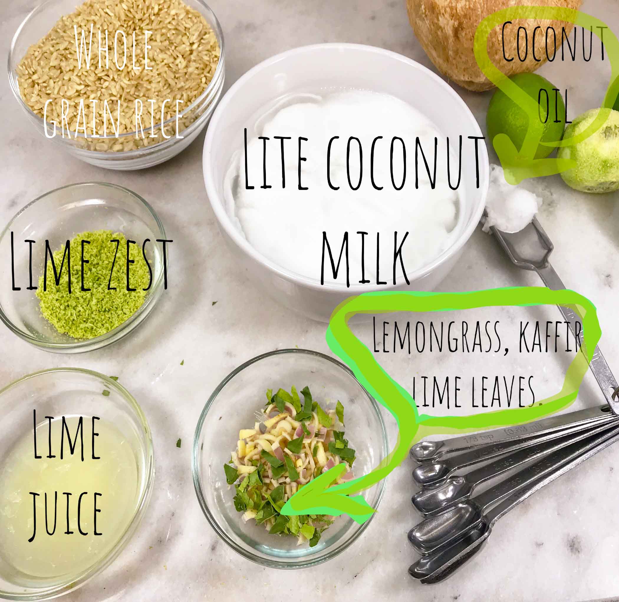 Instant Pot Thai Whole Grain Coconut, Lemongrass and Lime Rice Ingredients