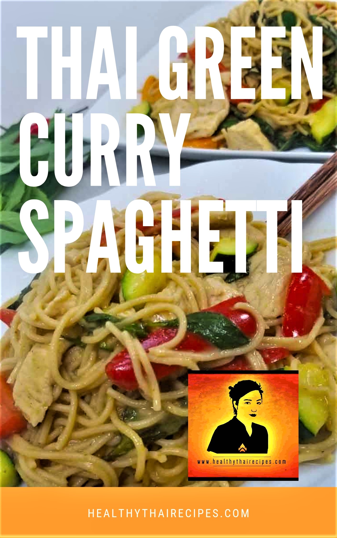Espaguetis al curry verde tailandés Pinterest Image
