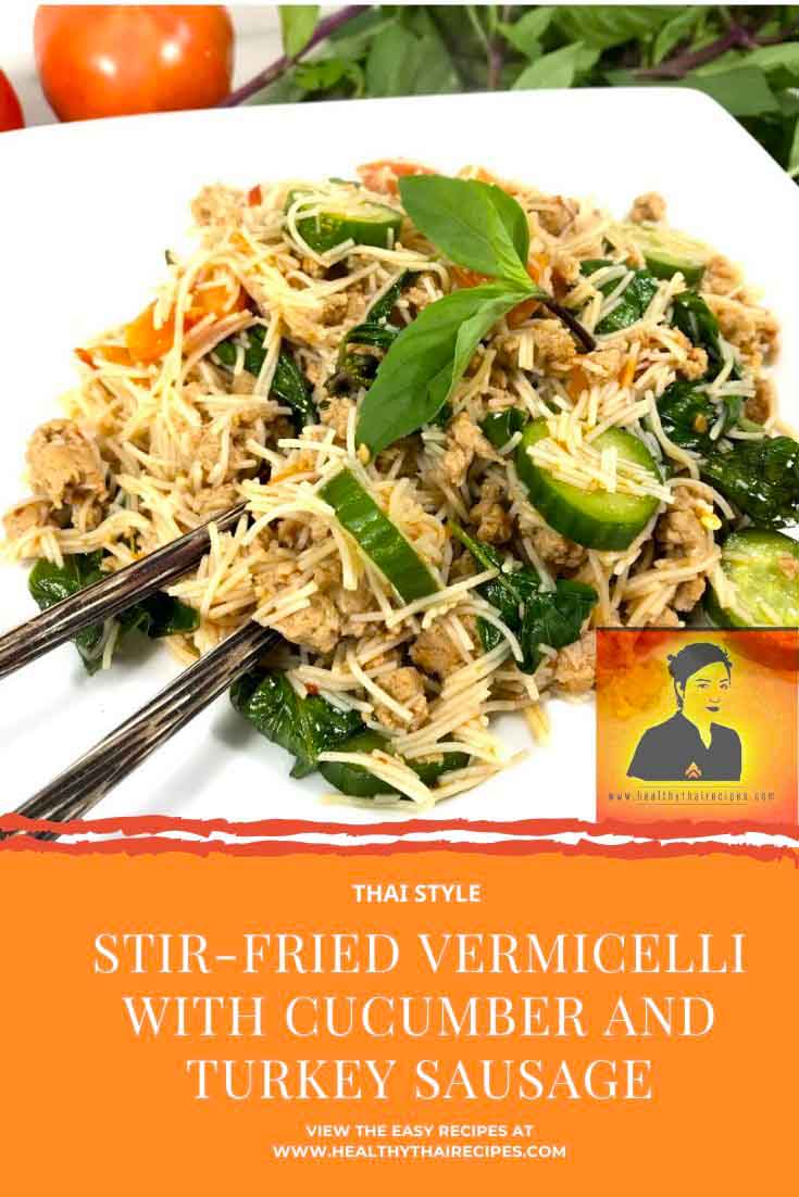 Stir-fried vermicelli with cucumber and turkey sausage pinterest image