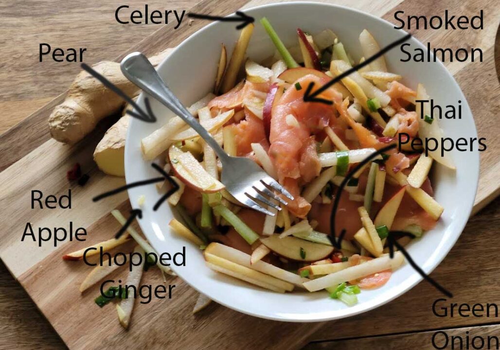 Ensalada de pera asiática con salmón ahumado Diagrama de ingredientes