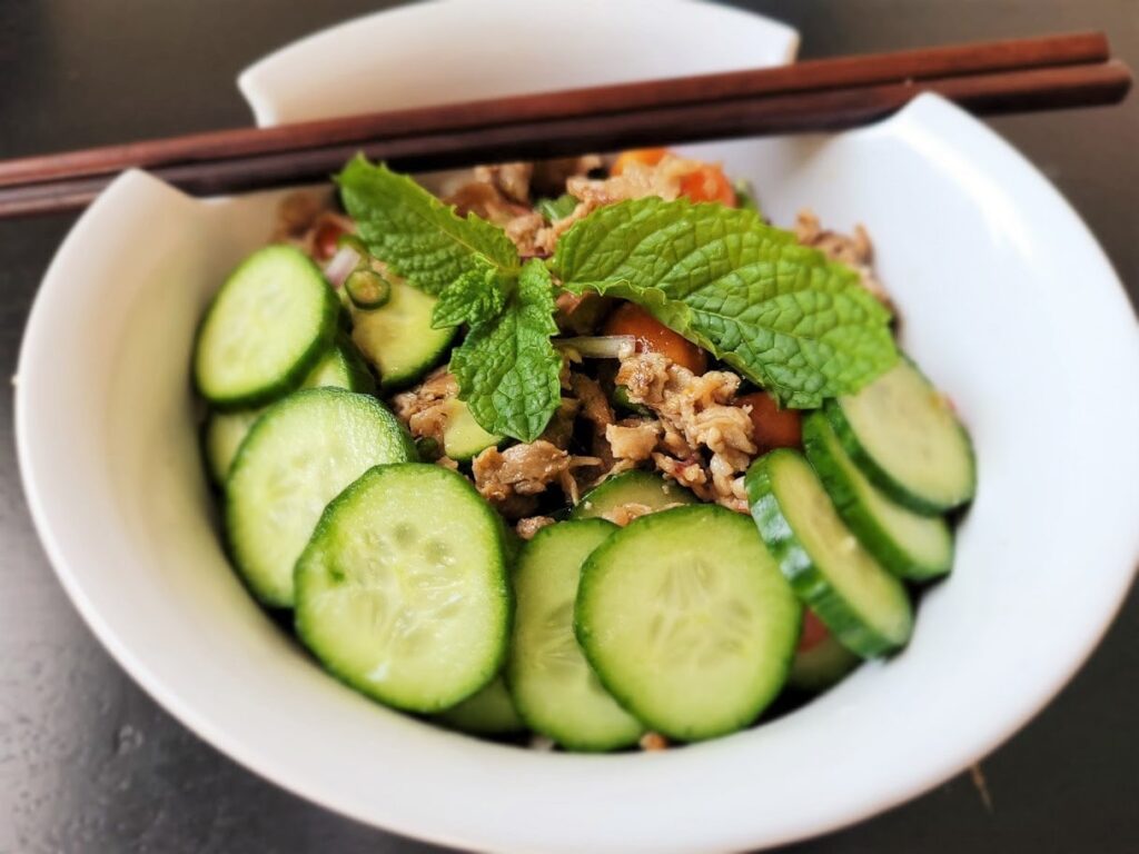 Thai Herb Shaved Pork Salad in a Bowl