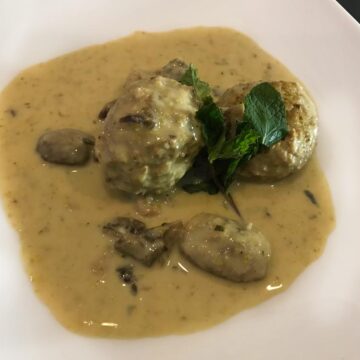 Thai Green Curry Turkey Meatballs Minimalistic White Plate