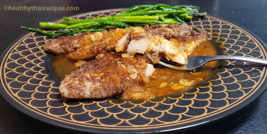 Pecan Crusted Pan Seared Fish with Bourbon Sauce