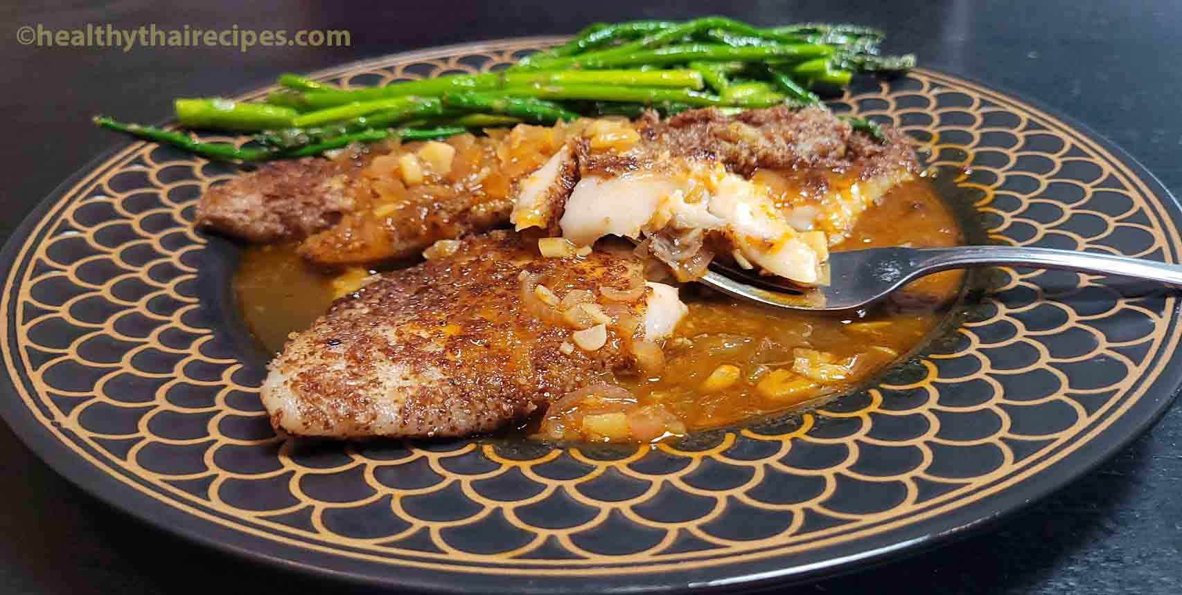 Easy Pecan Crusted Pan Seared Fish with Bourbon Sauce Healthy Thai
