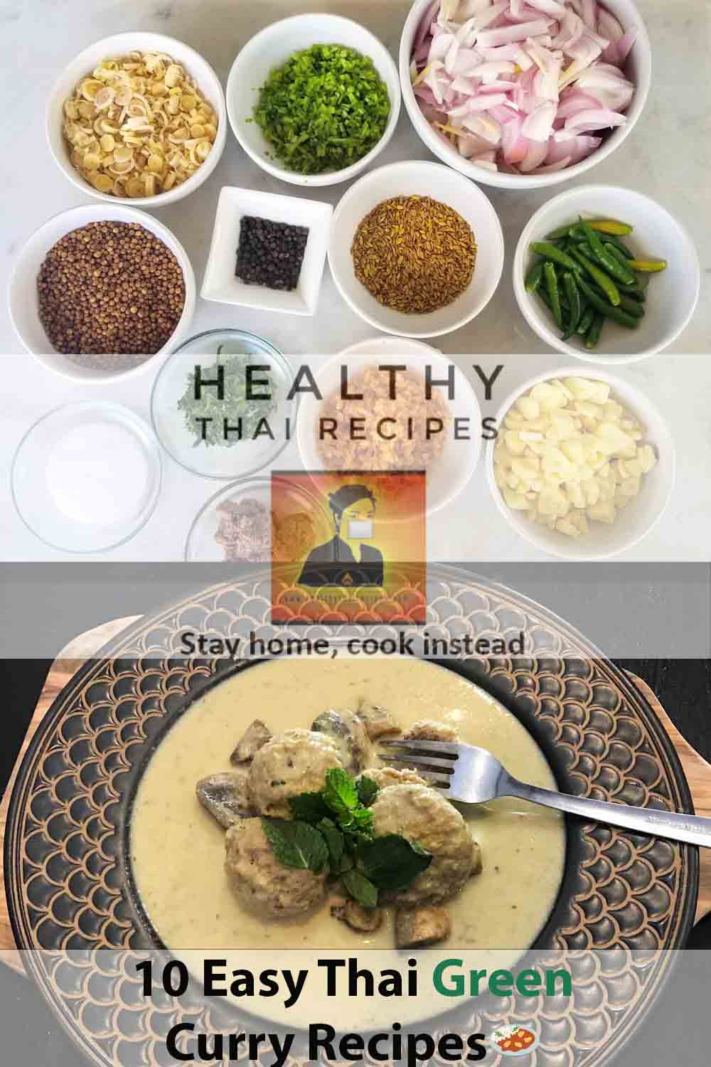 10 recetas fáciles de curry verde tailandés Pinterest Image