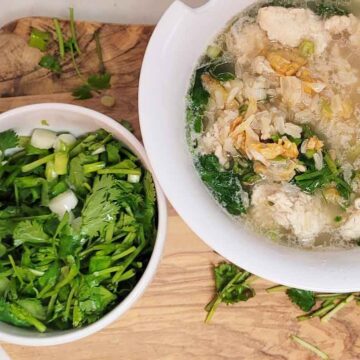 Thai-Moms-Easy-Comforting-Chicken-and-Rice-Soup-Recipe-Overhead-View-Serving-Suggestion