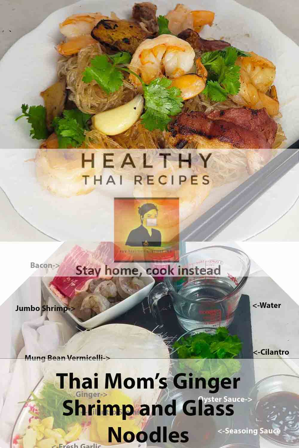 Thai Mom's Ginger Shrimp and Glass Noodles Recipe, Pinterest Image