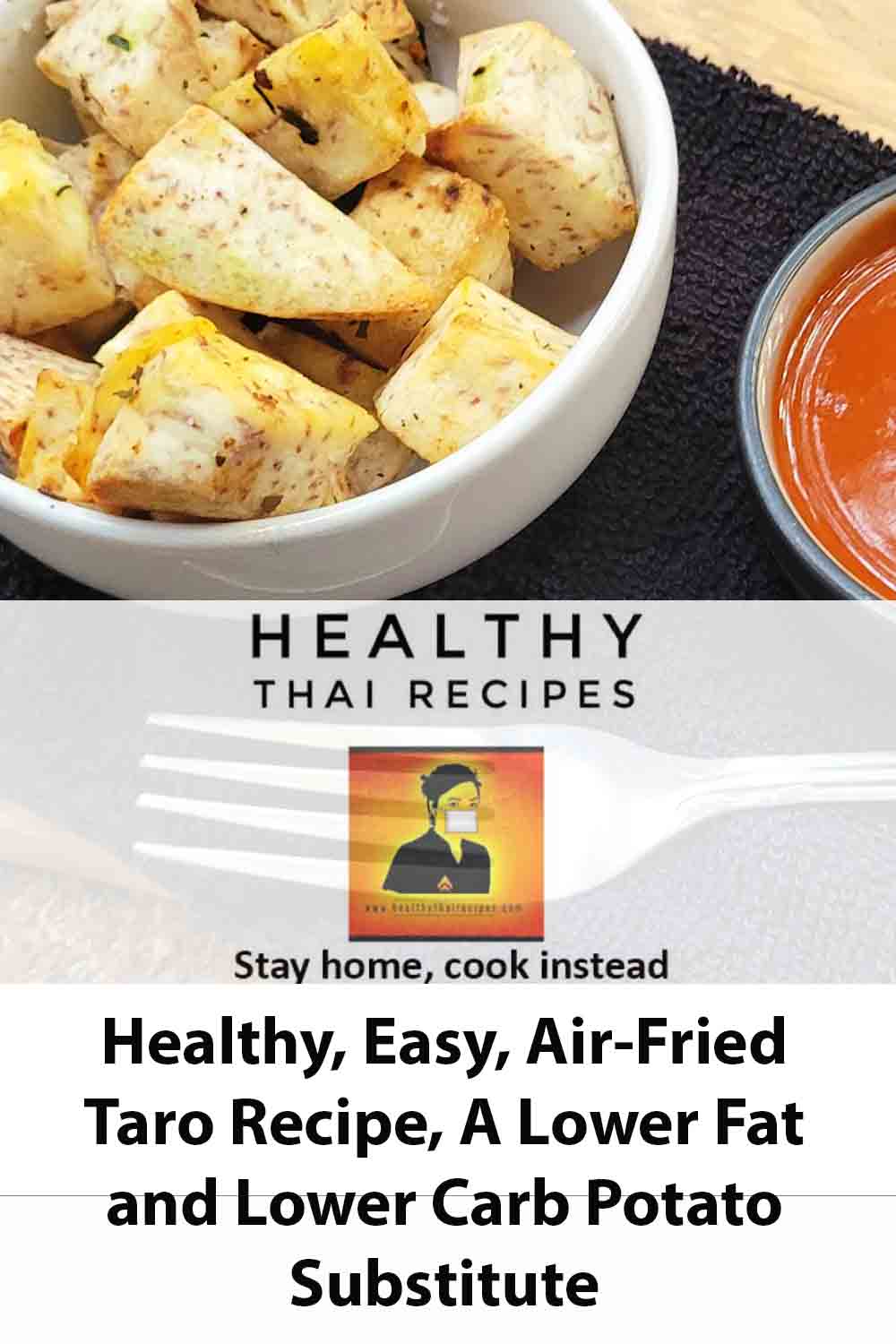 Receta sana y fácil de taro frito al aire, un sustituto de la patata bajo en grasas y carbohidratos, Pinterest Image