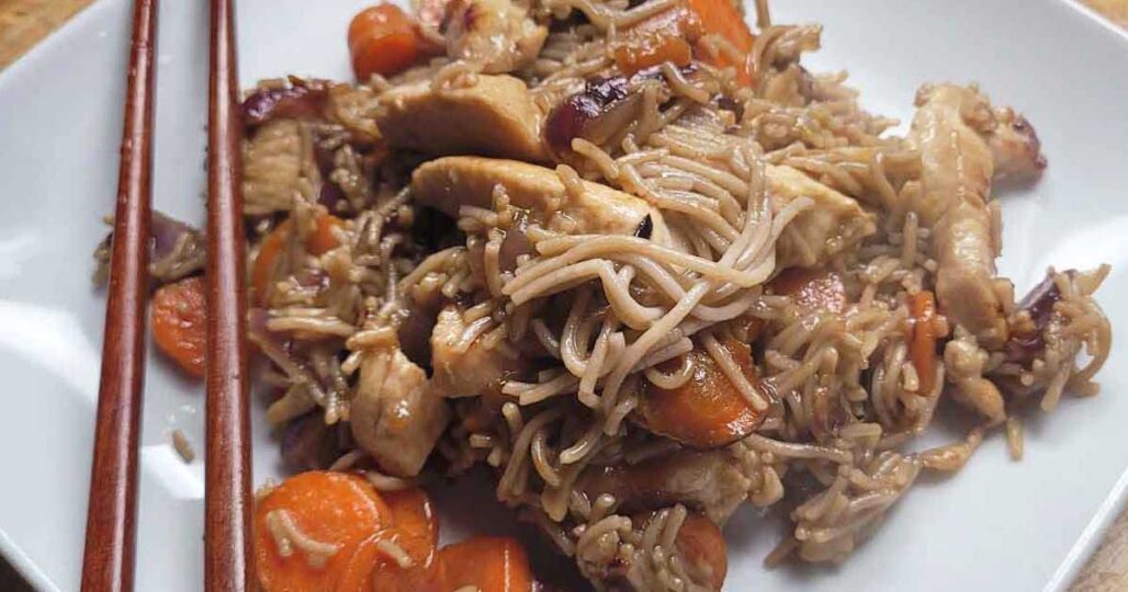 Healthy and Easy Stir-Fried Buckwheat Noodles with Chicken Add the Garlic Social Media Image