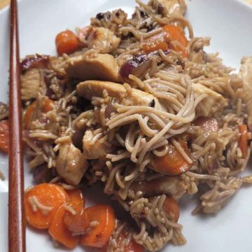 Healthy and Easy Stir-Fried Buckwheat Noodles with Chicken Serve Hot